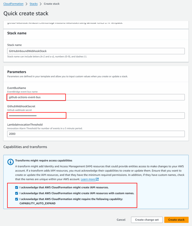 cloudformation stack for github eventbridge