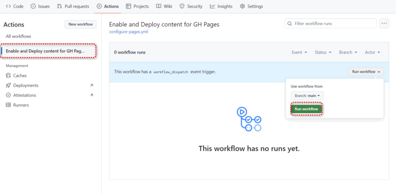 Enable and Deploy content for GH Pages